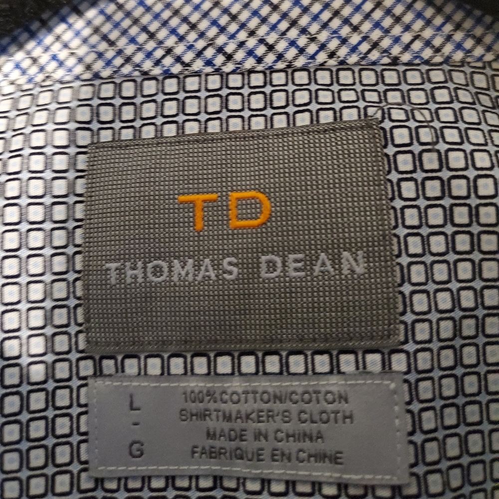 Thomas Dean Button Down Black Blue Square Pattern - image 2